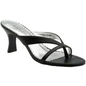 Rampage Madyson Black Stretch Heels Thong Sandals